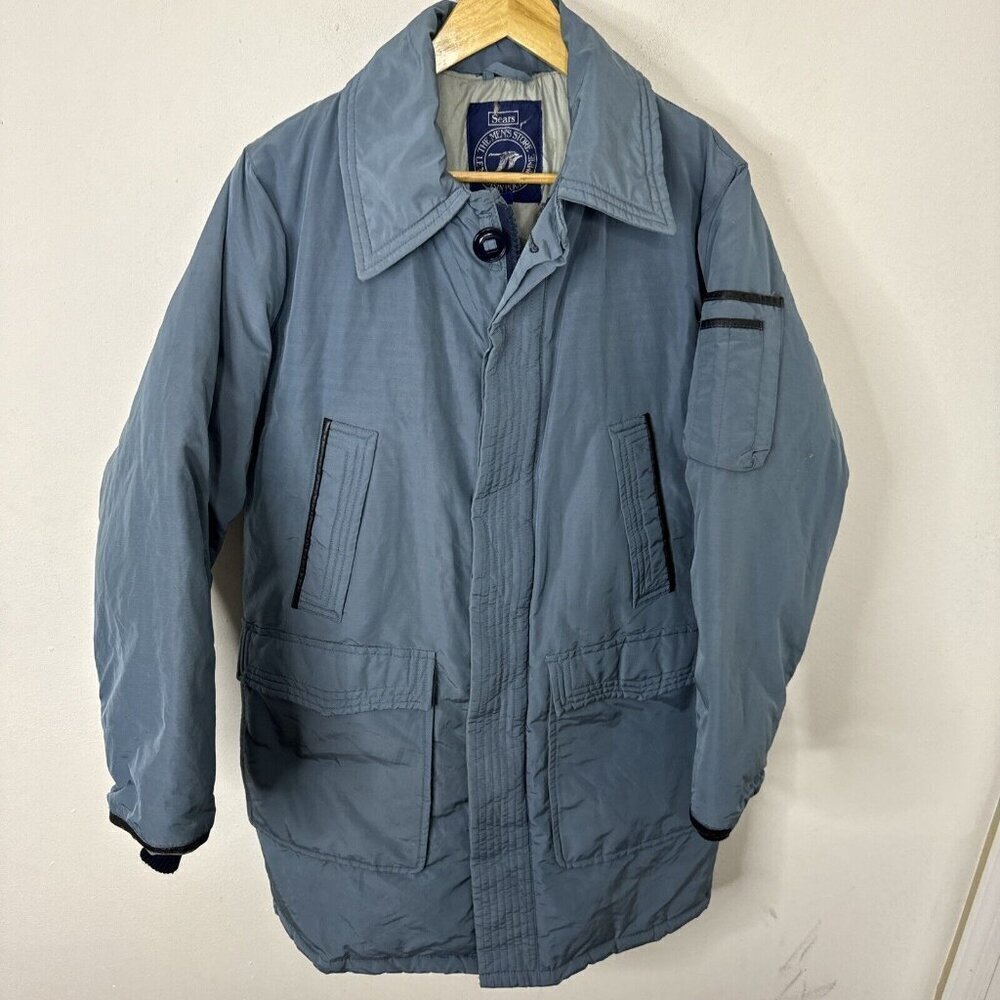 Vintage Sears‎ Men 36 S Blue Goose Down Parka Coat Jacket Insulated Winter